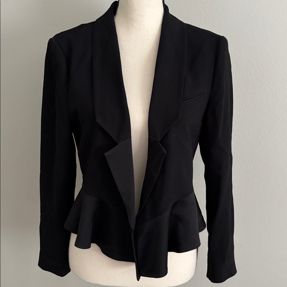 Anthro Leifsdottir Black Peplum Satin Trim Tuxedo-style Blazer Jacket